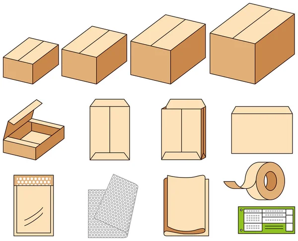 Materiales de embalaje como cajas de cartón — Vector de stock