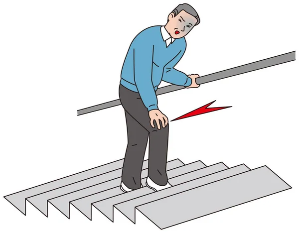 A middle-aged man who got knee pain when climbing the stairs — Stock Photo, Image