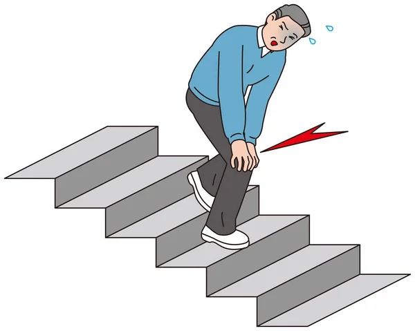 A middle-aged man who got knee pain when descending the stairs — Stockfoto