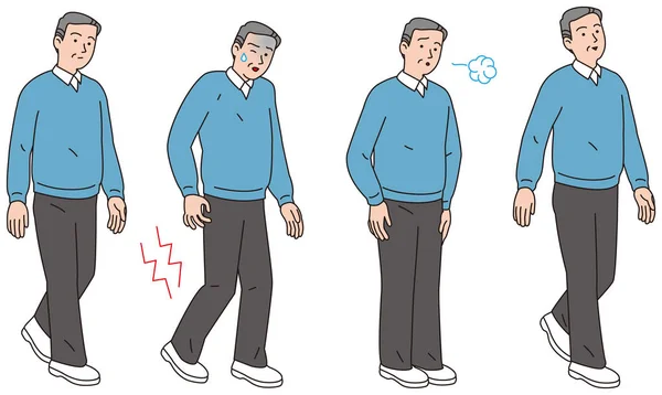 Muži středního věku, kteří provozovali svou bolest v nohou při chůzi — Stockový vektor