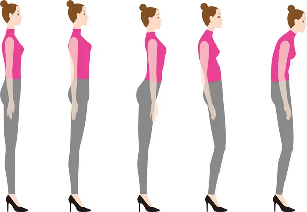 Una donna con i tacchi alti. Buona postura e cattiva postura . — Vettoriale Stock