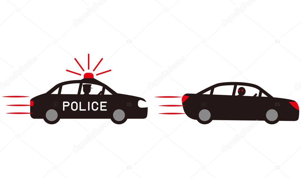 Automobile Running Away from police car chase vector material.