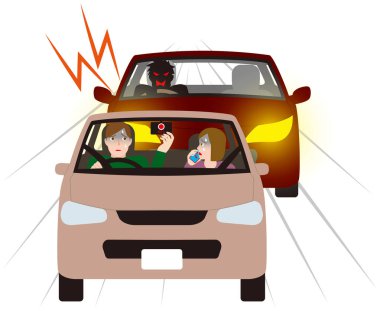  Çift tehlikeli takibi olan bir motorlu araca havlıyor. Vektör malzemesi.