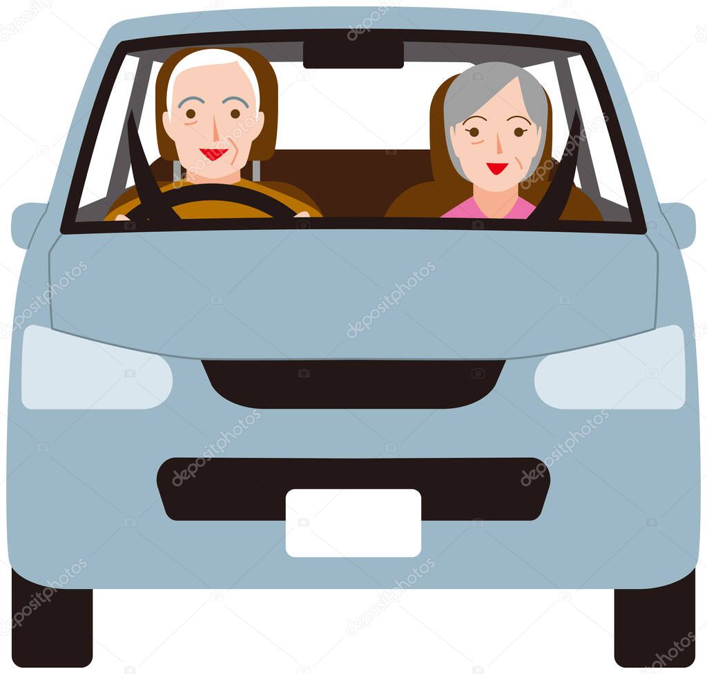 Elderly couple driving happily.Vector material.