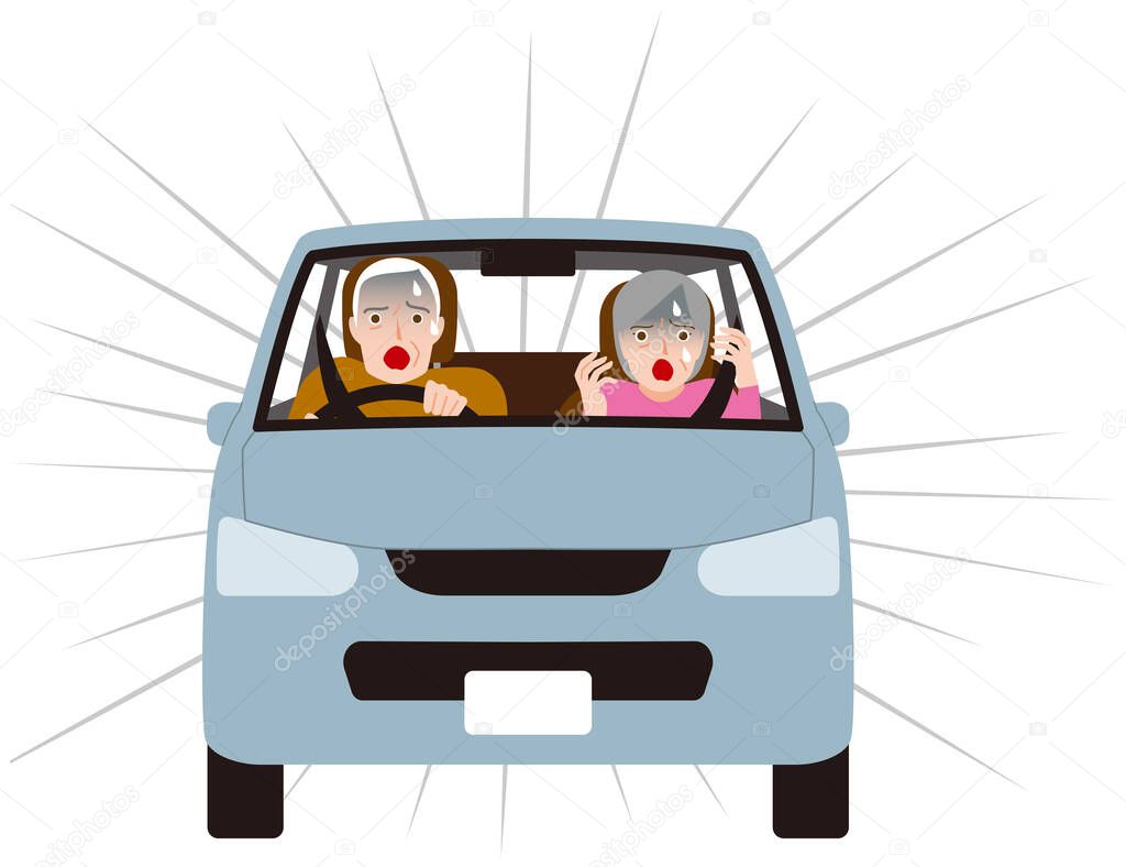 Elderly Couple D While Driving. Vector material.