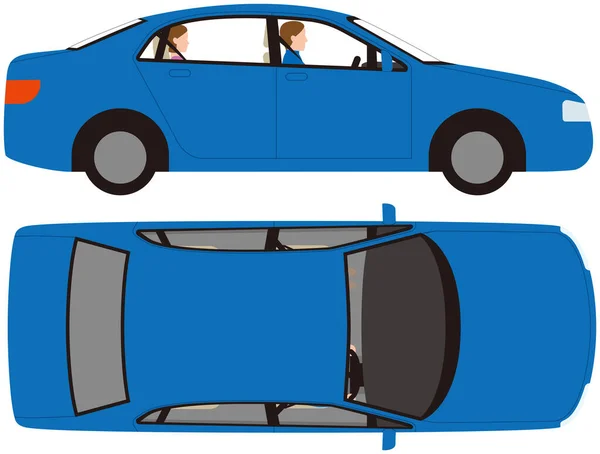 Vozidlo, boční a horní část osobního automobilu sedanového typu, vektorový materiál — Stockový vektor