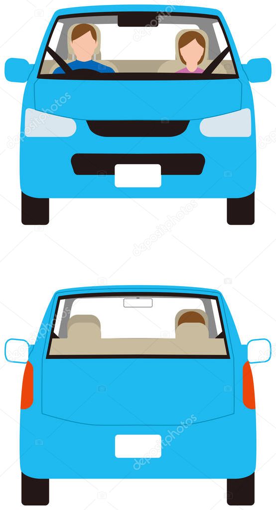 Vehicle.Compact passenger car front and back.Vector material