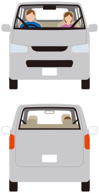Araç. Minibüs yolcu vagonunun önü ve arkası. Vektör malzemesi.