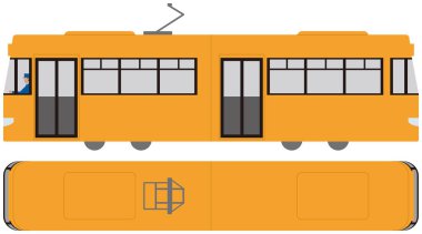 Araç. Tramvay tarafı ve üstü. Vektör malzemesi