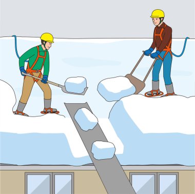 Workers snowing the roof.Vector material clipart