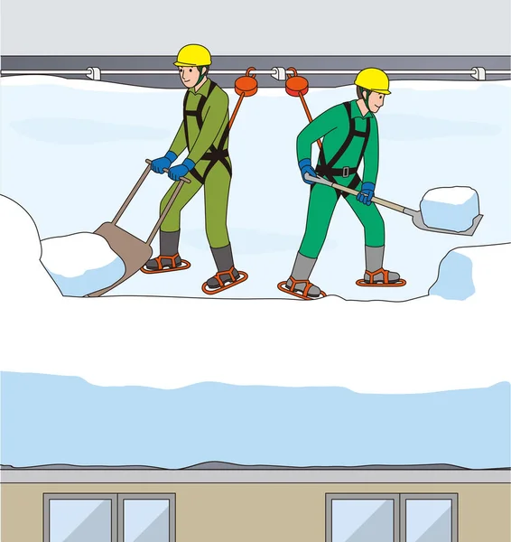 Workers snowing the roof.Vector material — Stock Vector