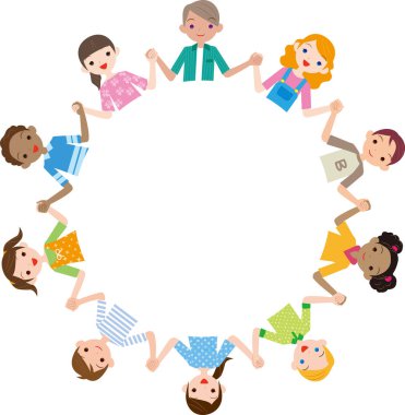 Diğer etnik çocuklar el ele tutuşuyor