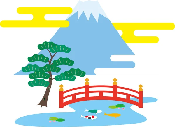 Φούτζι Μάουντεν Και Γιαπωνέζικος Κήπος Ιαπωνική Κουλτούρα — Διανυσματικό Αρχείο