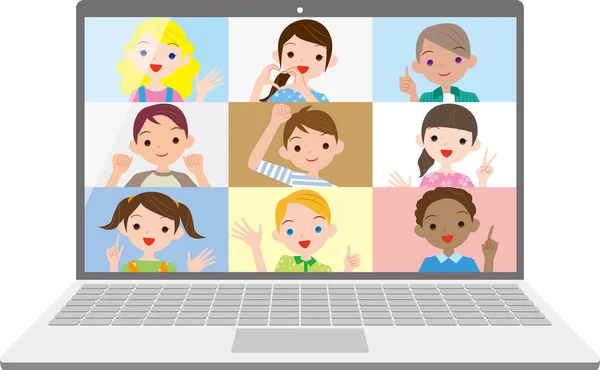 Elementary School Students Connected Network — Stock Vector