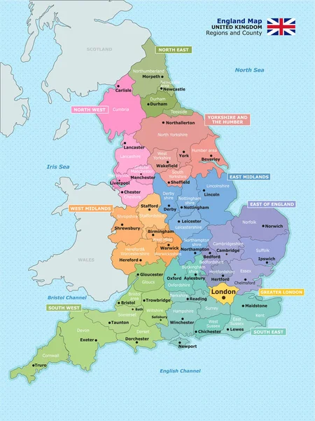 Карта Адміністративного Поділу Англії — стоковий вектор