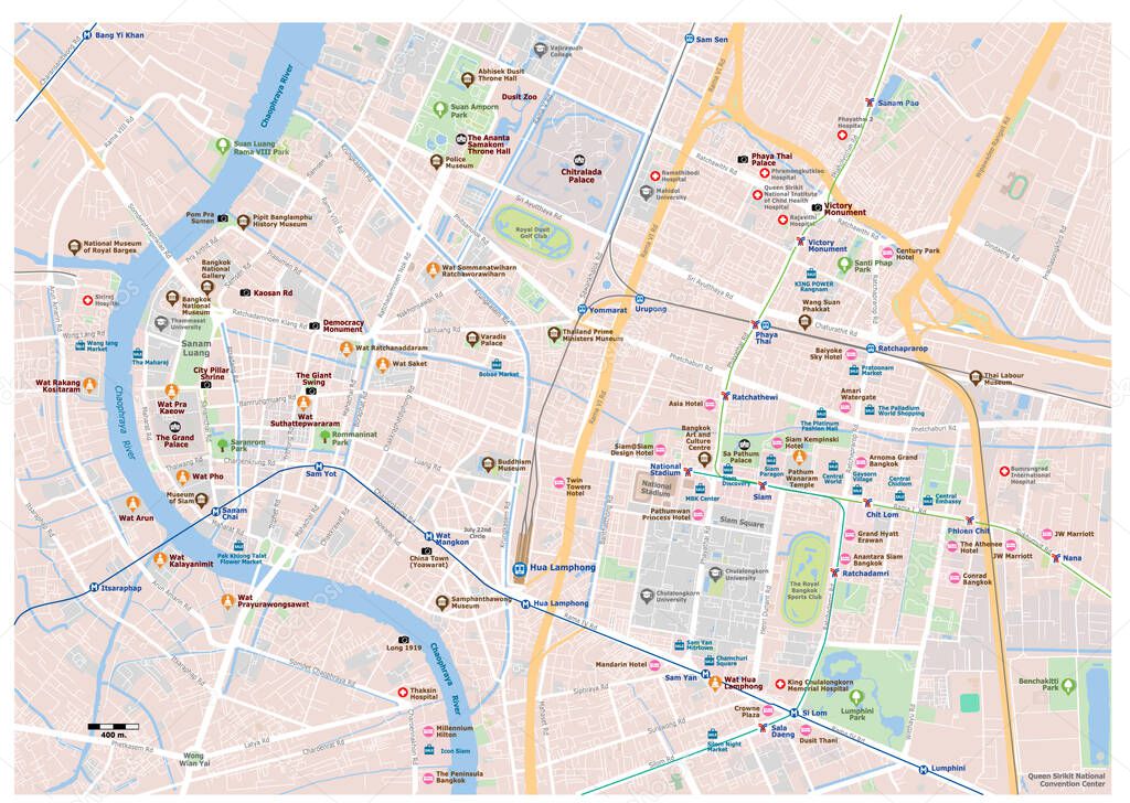 Map of Bangkok city center.