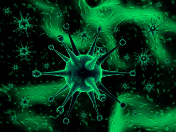 緑色のコロナウイルスが検出されました 3Dレンダリング — ストック写真