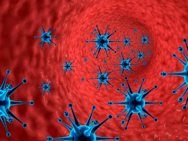 Solunum Yollarında Bir Sürü Koronavirüs Dolaşır Boyutlu Illüstrasyon — Stok fotoğraf
