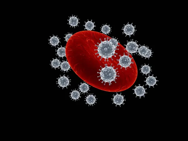 Красные Клетки Атакованы Коронавирусами — стоковое фото