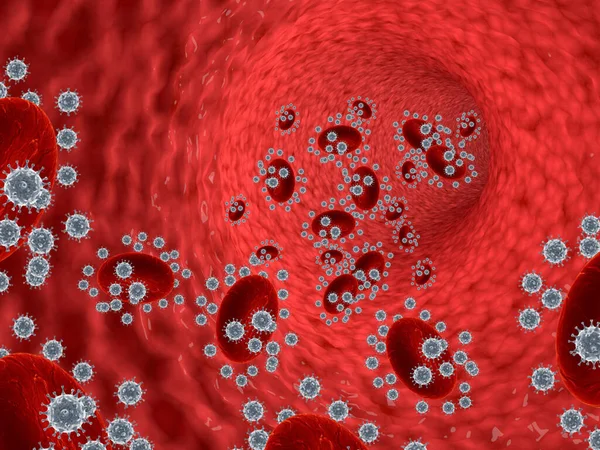 Red Cells Infected Coronavirus Rendering — Stock Photo, Image