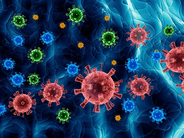 Farklı Renkte Koronavirüsler Görüntüleme — Stok fotoğraf