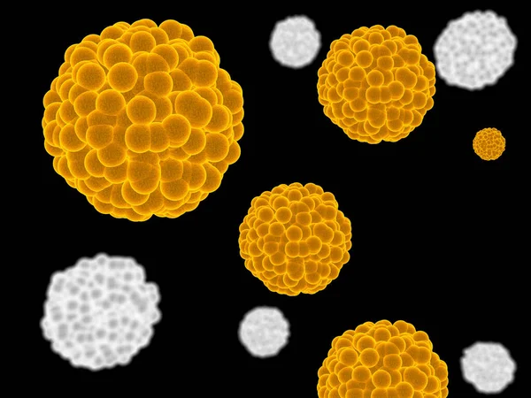 黒の背景に隔離されたオレンジと白の分子 — ストック写真