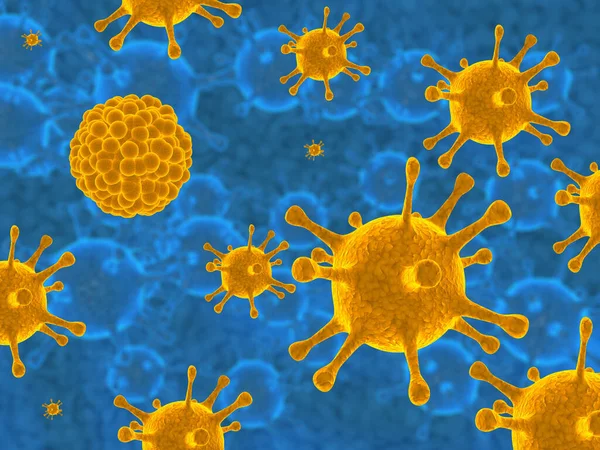 大量的日冕病毒攻击分子 3D渲染 — 图库照片
