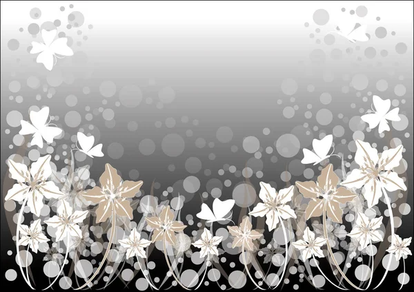 Schwarzer Hintergrund mit Blumen und Schmetterlingen — Stockvektor