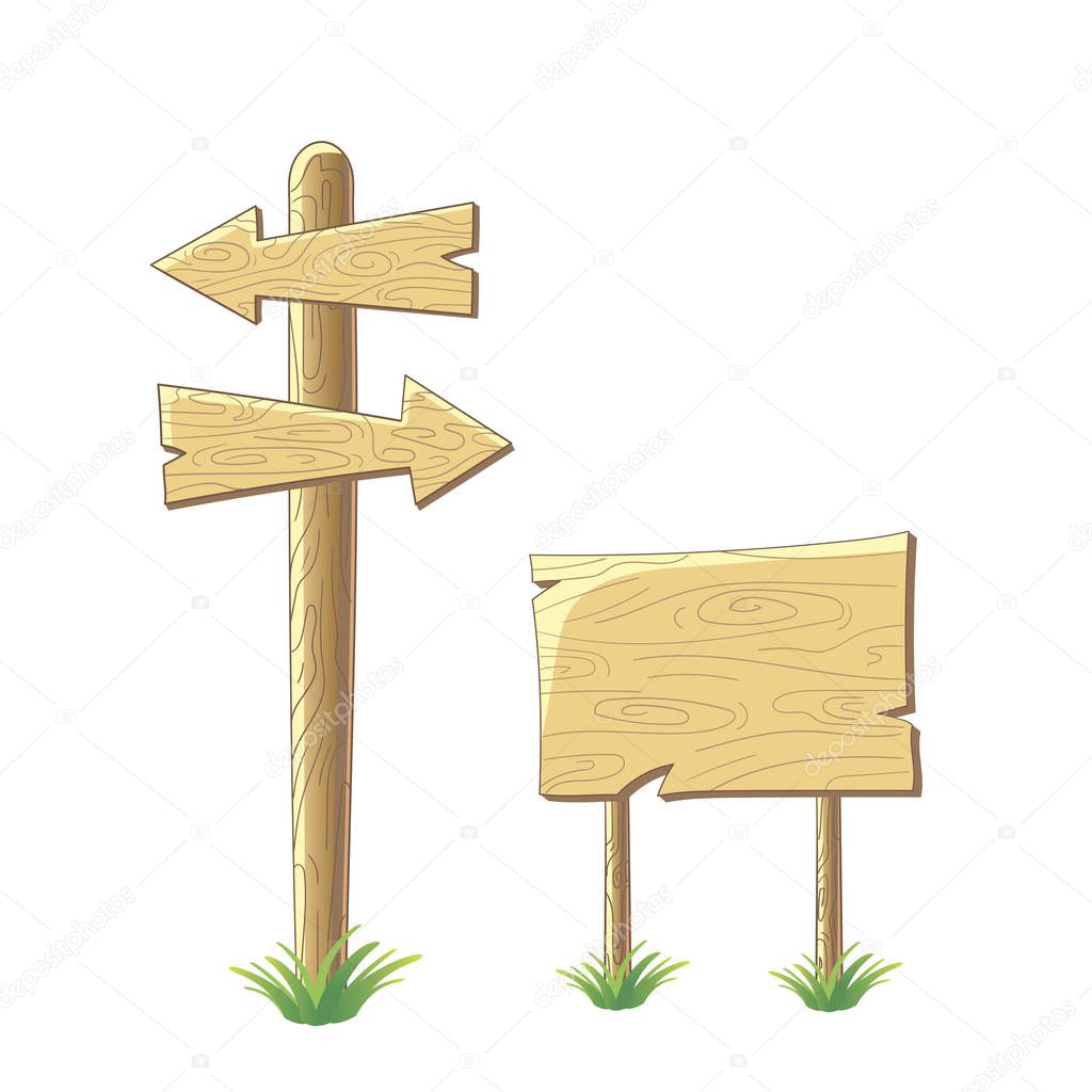 Wooden signs on the white background