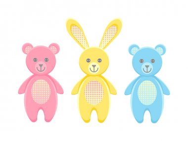 Pembe bir ayı, sarı Bunny, mavi ayı