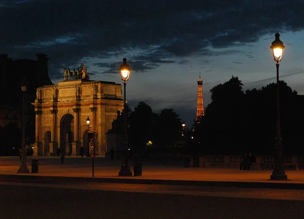 Arco Triunfal Por Noche París Francia —  Fotos de Stock