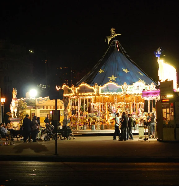 Illuminated Fair Carousel Street Paris France — Stock Photo, Image