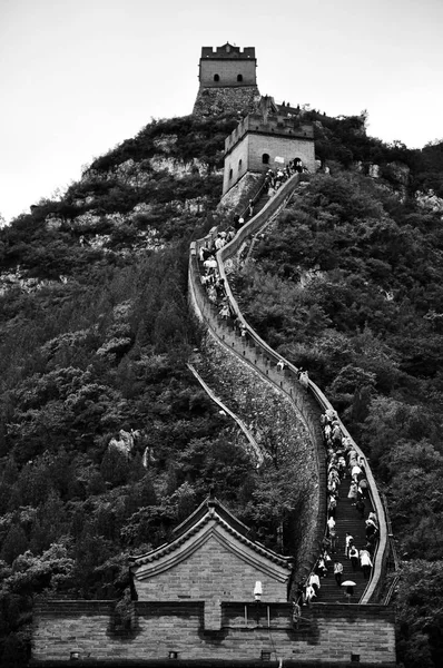 Touristen Fuß Auf Großen Mauer Aus China Der Nähe Von Stockfoto