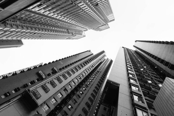 Hong Kong central area buildings in monochrome