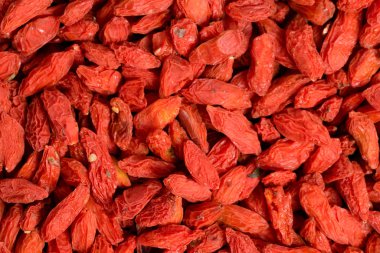 Kurutulmuş goji, goji üzümü veya kurt üzümü üst görünümü