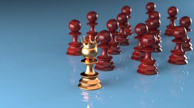 Satranç piyonu çizimi ile liderlik kavramı. İşverenin içinde yükselen lider. 3B illüstrasyon
