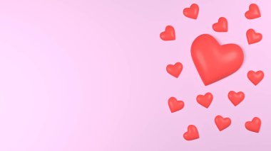 Aşk ya da kalp şeklinde romantik fotokopi alanı. 3B illüstrasyon