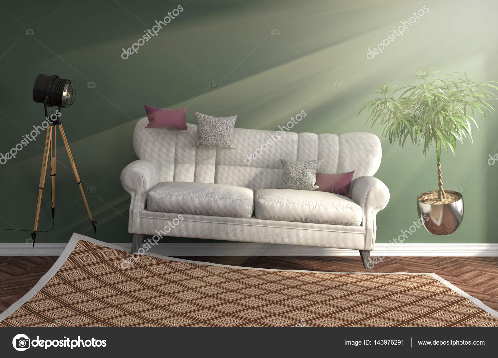 Zero Gravity Sofa Hovering In Living Room 3d Illustration