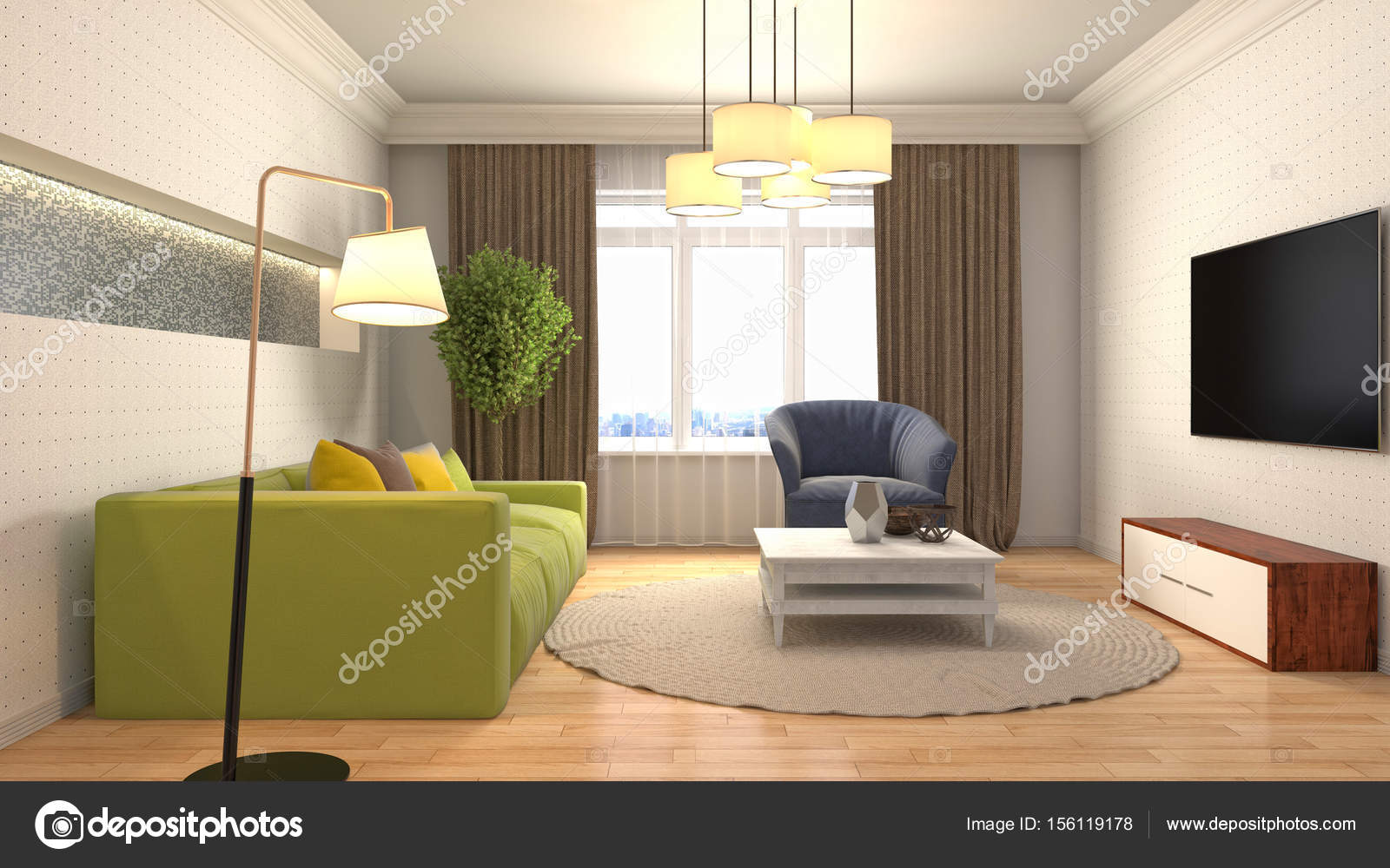 Interieur van de woonkamer. 3D illustratie — Stockfoto ... Interieur van de woonkamer. 3D illustratie — Stockfoto ...
