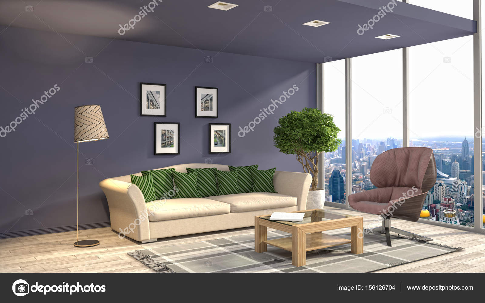 Interieur van de woonkamer. 3D illustratie — Stockfoto ... Interieur van de woonkamer. 3D illustratie — Stockfoto ...