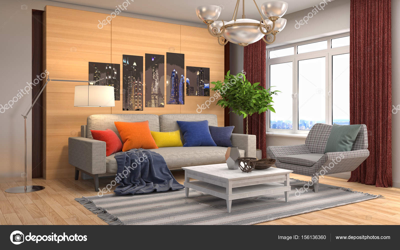 Interieur van de woonkamer. 3D illustratie — Stockfoto ... Interieur van de woonkamer. 3D illustratie — Stockfoto ...