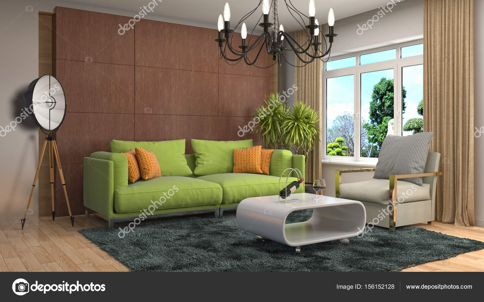 Interieur van de woonkamer. 3D illustratie — Stockfoto ... Interieur van de woonkamer. 3D illustratie — Stockfoto ...