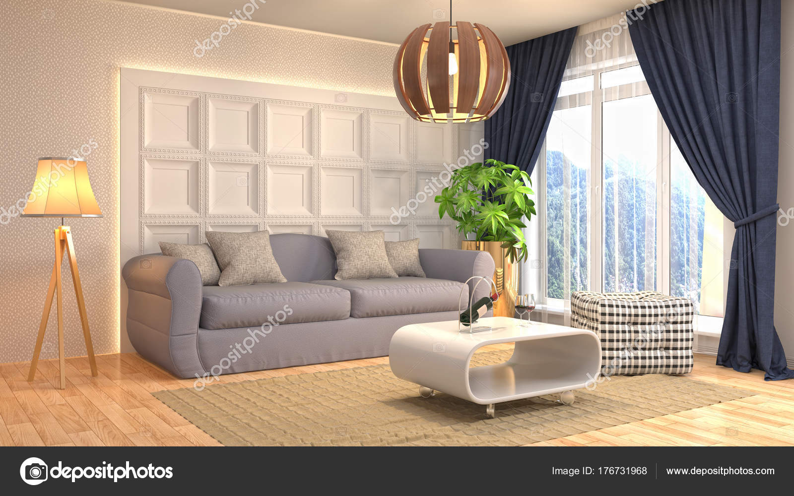 Interieur van de woonkamer. 3D illustratie — Stockfoto ... Interieur van de woonkamer. 3D illustratie — Stockfoto ...