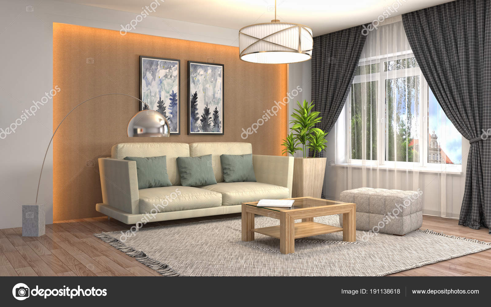Interieur van de woonkamer. 3D illustratie — Stockfoto ... Interieur van de woonkamer. 3D illustratie — Stockfoto ...