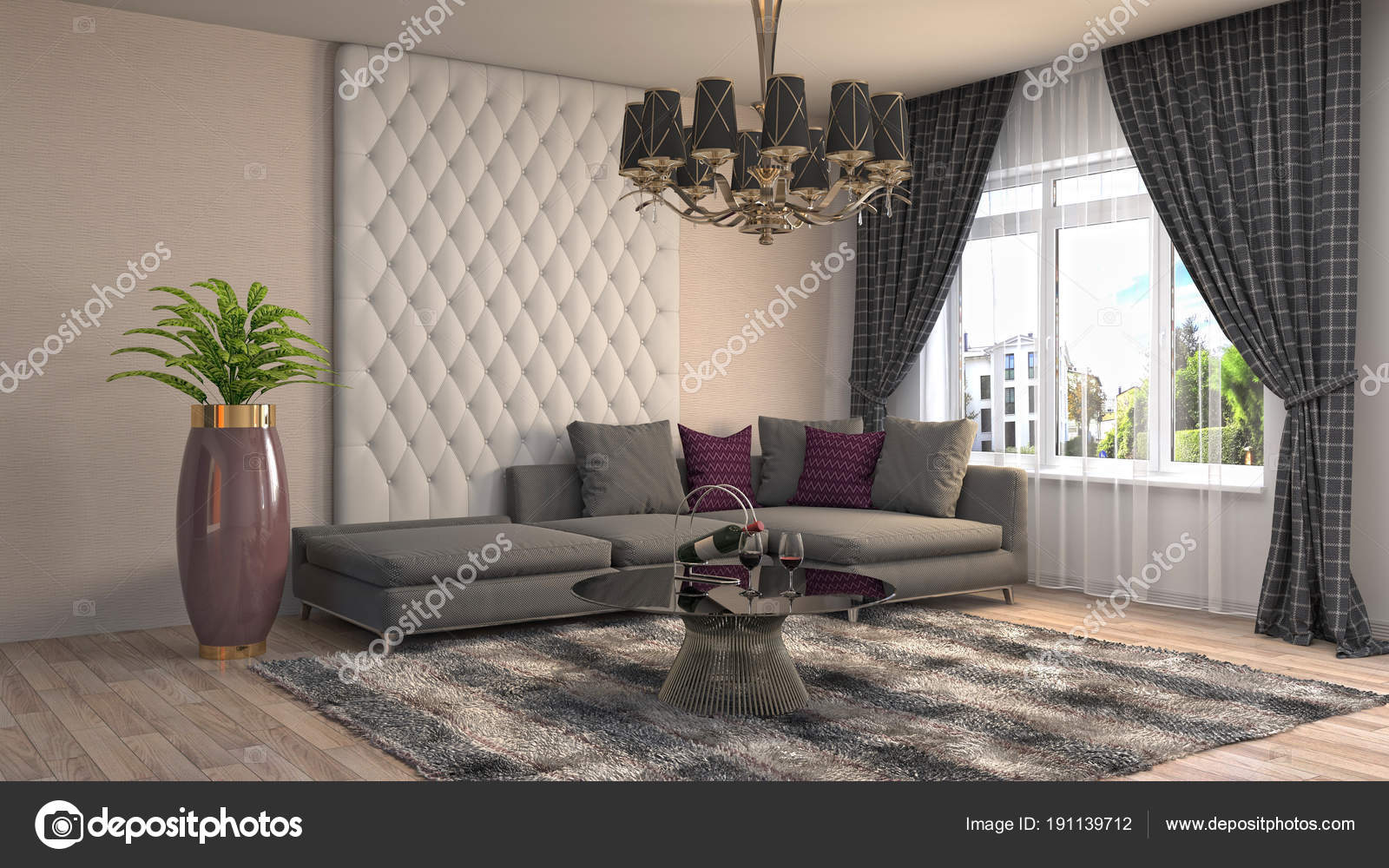 Interieur van de woonkamer. 3D illustratie — Stockfoto ... Interieur van de woonkamer. 3D illustratie — Stockfoto ...