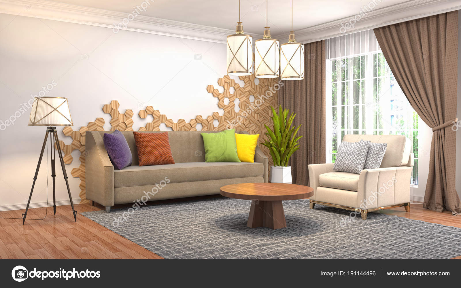 Interieur van de woonkamer. 3D illustratie — Stockfoto ... Interieur van de woonkamer. 3D illustratie — Stockfoto ...