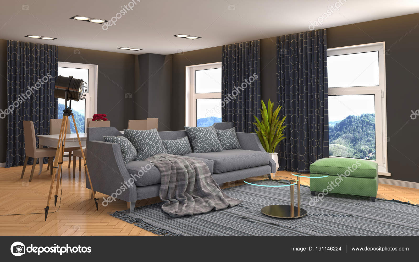 Interieur van de woonkamer. 3D illustratie — Stockfoto ... Interieur van de woonkamer. 3D illustratie — Stockfoto ...