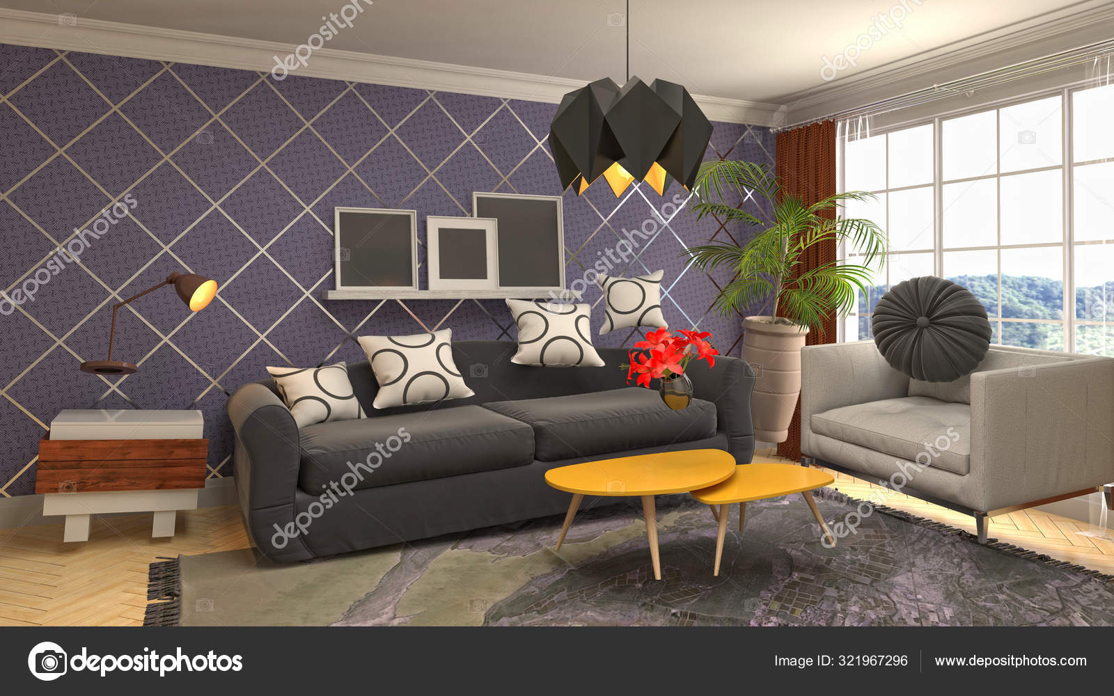 Zero Gravity Sofa Hovering In Living Room 3d Illustration