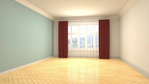 Empty interior with window. 3d illustration.