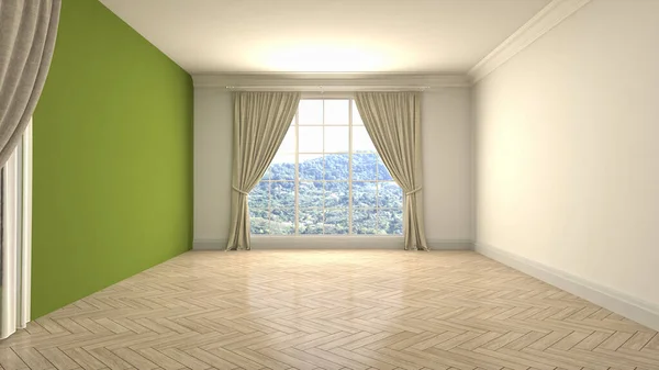 Empty interior with window. 3d illustration.